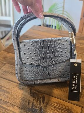 Isabelle Vegan Faux Ostrich Leather Top-Handle Satchel - Gray